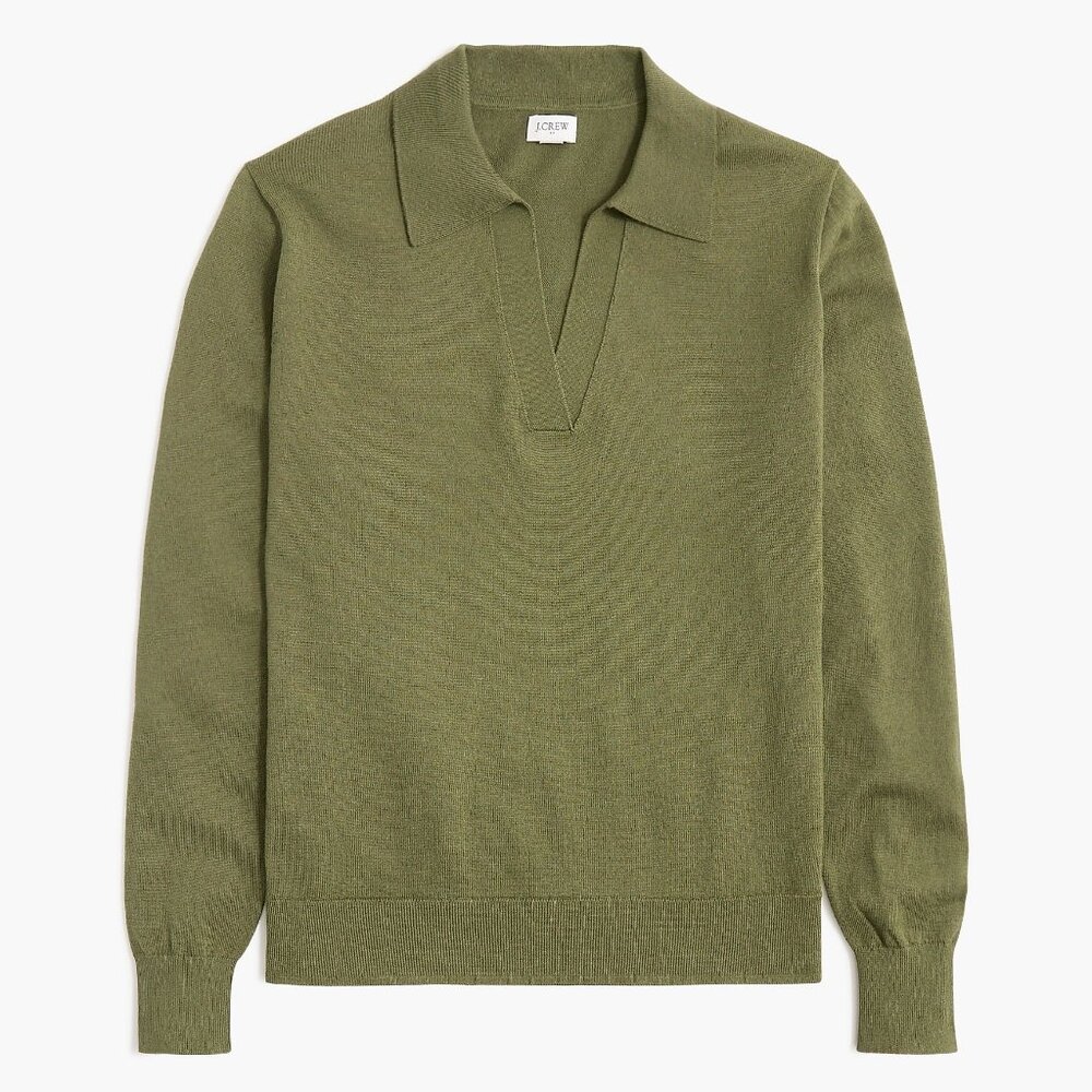 J. Crew Distressed Fatigue Green Cotton Sweater-Polo/NWT/L